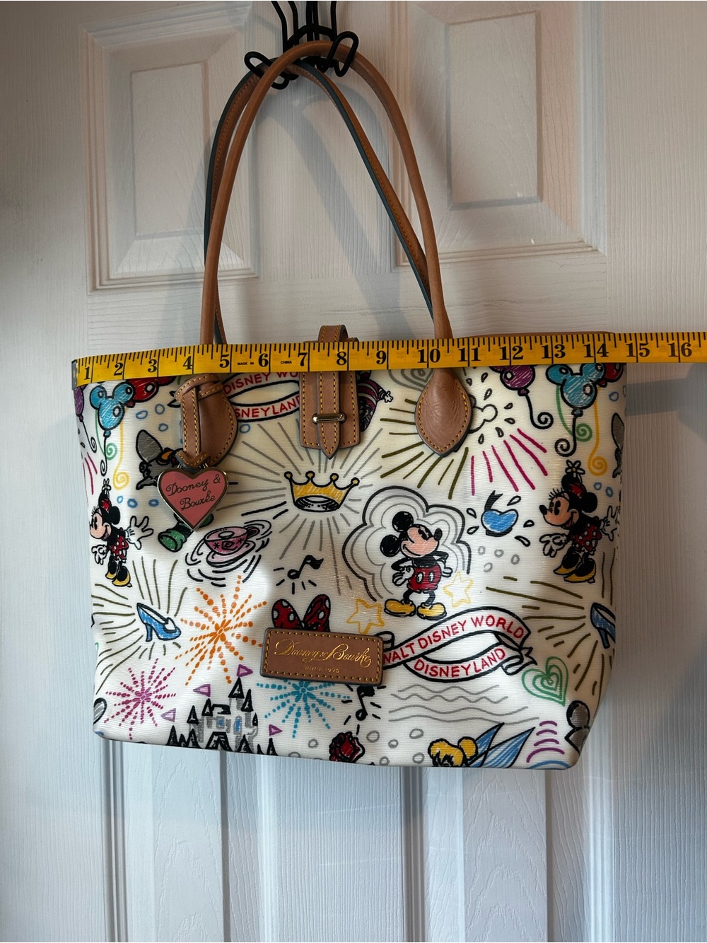 Dooney & Bourke White Disney Mickey Mouse Canvas Tote with Tan Leather Trim - Picture 3 of 11